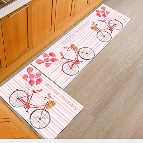 JGBDFHV Carvapet 2 Piece Non-Slip Kitchen Mat Doormat Standing Mats Waterproof Non Slip Kitchen Rugs Indoor Washable Rug Set Bathroom mat entry mat (Pink 60x90cm+60x180cm) Cover