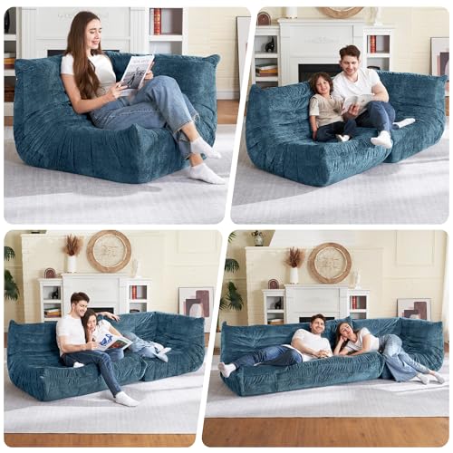 Image of HABUTWAY Giant Bean Bag Chairs Lazy Sofa for Adults,Corner,Navy Blue | Memory Foam Bean Bag Chairs,Fireside Corner Chair,Lazy Floor Corner Sofa for Living Room, Bedroom, Dorm, Office