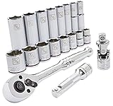 Kobalt 573348 19-Piece 3/8-Inch Drive Mechanic's Tool Set with Hard Case, Inch, Includes Quick Release Ratchet, Extension, and Shallow/Deep Sockets