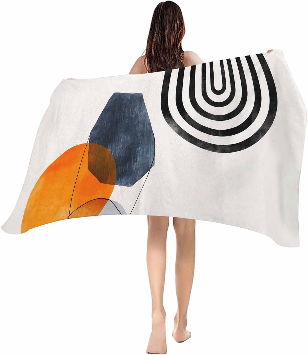 Bath Towel Blue Boho Pattern Abstract Modern Lines Circle Pool Bath Towel Summer Portable Pool Blanket, For Pilates, Gym, Yoga, Sport, 80x130cm