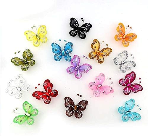 Tegg Butterfly Decoration 20PCS Glitter Rhinestone Organza Wire Butterflies Craft Table Scatter for Party Wedding Card Scrapbook Craft