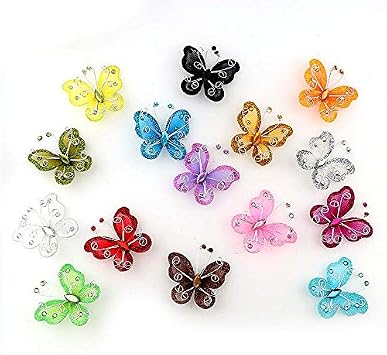 تيج الفراشة الديكور 20PCS بريق حجر الراين Organza الأسلاك الفراشات الحرف الجدول مبعثر لحفلة الزفاف بطاقة كرابوك كرافت
