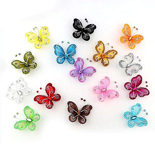 Tegg Butterfly Decoration 20Pcs Glitter Rhinestone Organza Wire Butterflies Craft Table Scatter For Party Wedding Card Scrapbook Craft #TOP16