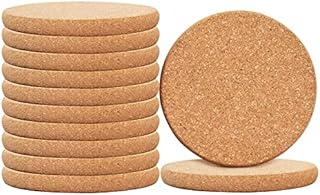 Cork Coasters with Round Round Edge- 12 Pcs Wooden Extra Thick Drink Coasters, Absorbent Heat Resistant Reusable Saucers for Hot&Cold Drink, 10 x 10 x 1cm