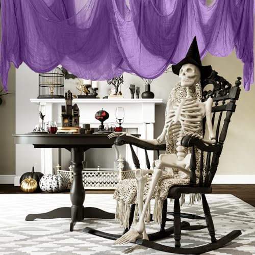 Vellibring 400" x 85" Halloween Creepy Cloth Decoration,Large Purple Spooky Fabric Cloth Scary Gauze Cheesecloth for Haunted House Halloween Party Yard Wall Indoor Outdoor Decor