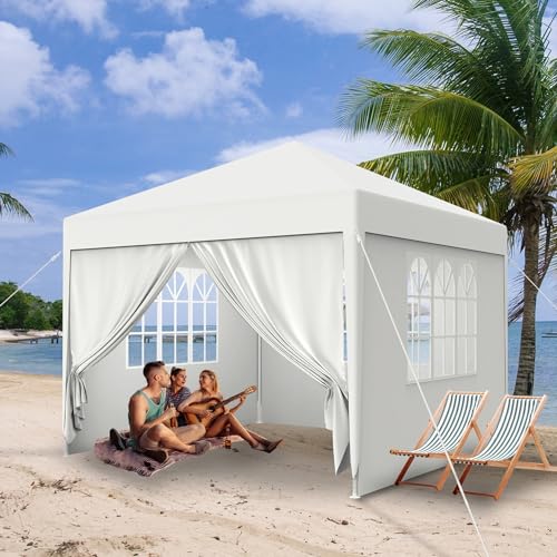 UISEBRT Carpa para fiestas de 3 x 3 m, con 4 paredes laterales y techo, impermeable, protección UV, para camping, fiestas, jardín, festivales, color blanco