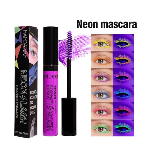 Neon Mascara UV Glow Rainbow Colorful Mascara Natural Lengthening and Thickening Effect No Clumping Waterproof Smudge-Proof Mascara (# 03, Color) - Image 3