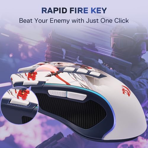 Image of Redragon M612AK PRO RGB Anime Gaming Mouse, 8000 DPI Wired /Wireless Optical Mouse with 9 Programmable Buttons & 7 Backlit Modes, BT & 2.4G Wireless, Software Supports DIY Keybinds Rapid Fire Button