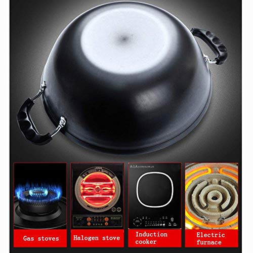 CTCOIJRN Gusseisen-Wok-Pfanne, unendliche Wok-Vertiefung, Roheisen-Doppelohr-Topf, Eintopf, unbeschichtete Antihaft-Pfanne mit Deckel, ohne Deckel, 30 cm(Withoutlid,30cm)