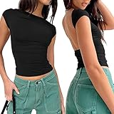 Women Sexy Backless Going Out Top Double Lined Y2K Open Back Crop Tops 2025 Backless Tee Shirts Summer Trendy Gc-Black S