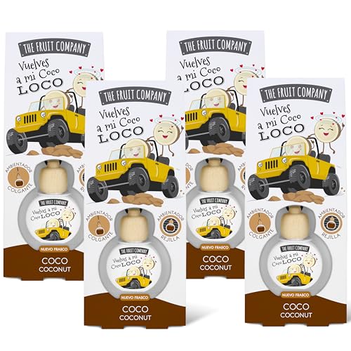 The Fruit Company - Ambientador de coche con Absorbe olores, aroma frutal COCO, Pack de 4 unidades