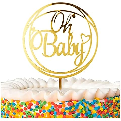Oh Baby Cake Topper Gold Cake Topper Baby Tortendeko Acryl Kuchen Topper Kuchendeko Kuchenstecker Cupcake Topper für Baby Shower Baby Geburt Babyparty Gender Reveal Partydeko Cover