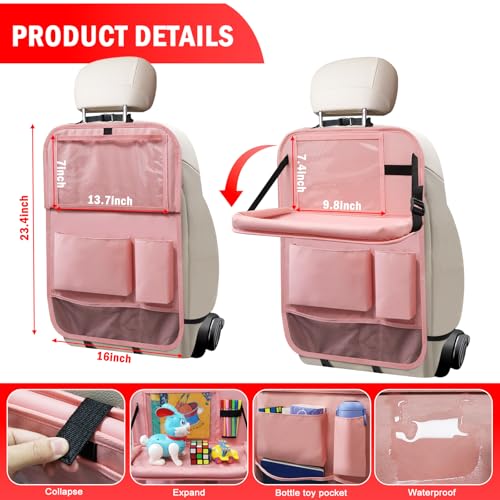Image of 2Pack Car Backseat Organizer with Foldable Table Tray,6 Storage Pockets Car Storage Organizer with Tablet Holder,Car Seat Back Protectors Kick Mats Travel Accessories (Pink)