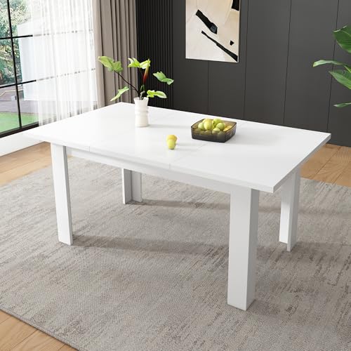 boorbin 120 x 70 cm, mesa de comedor, rectangular, con espacio de almacenamiento abierto, mesa de comedor, multifuncional, mesa de ocio para café, moderna y sencilla, color blanco