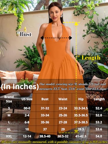 Image of ChiaoLezhee Deep V Neck Dress, Halter Maxi Dresses, Vacation Date Night, Sexy for Women Corset Flowy Wedding Guest Drop Waist