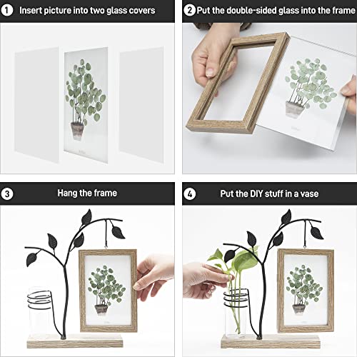 Sapowerntus 4X6 Picture Frames, Rustic Family Desk Photo Frame, Flowers Plants Floating Double-Sided Glass Vase Office Tabletop Standing Decor, Mother Wedding Cute Dog Unique Gift #TOP5