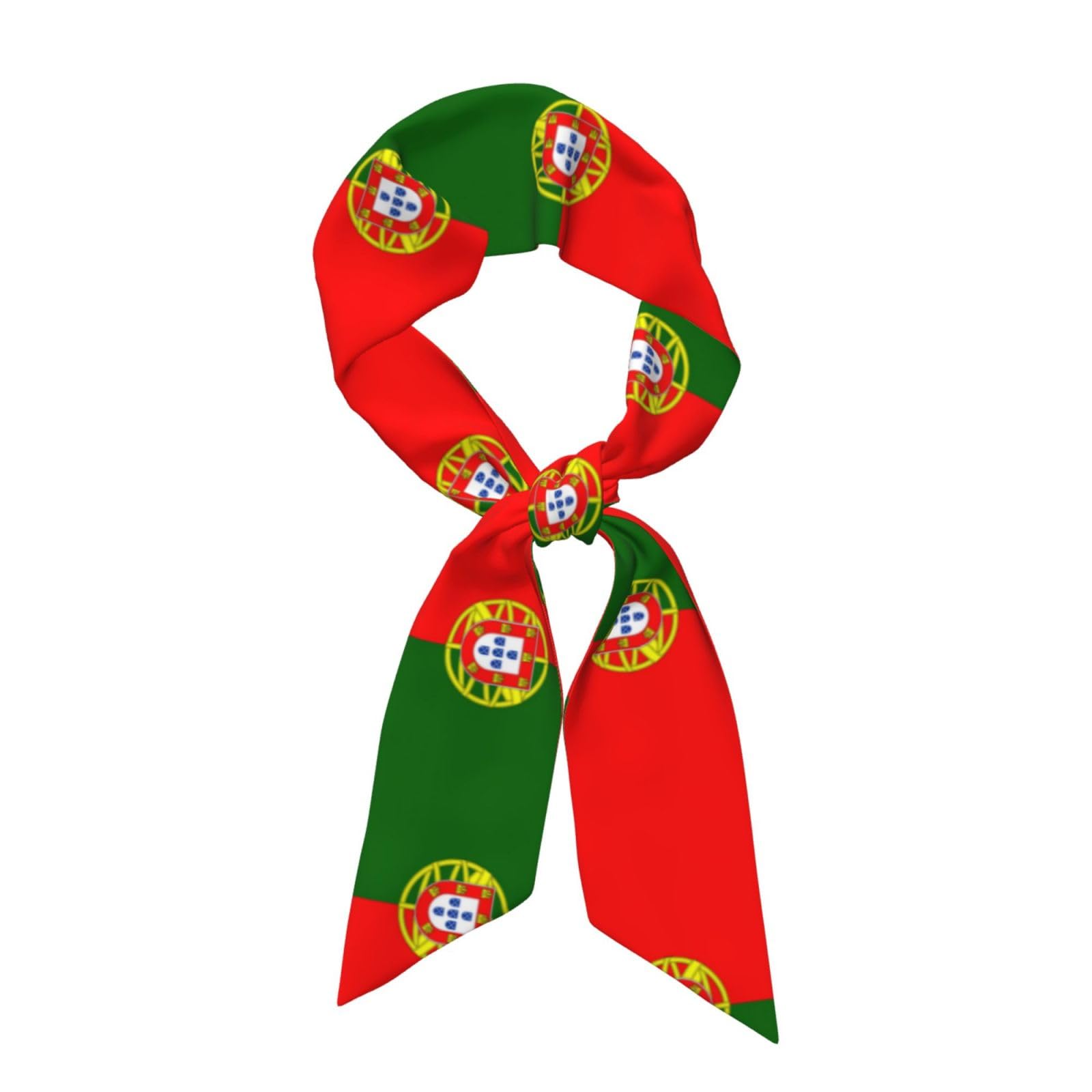 WZYWHJ Portuguese flag Pattern Women's long strip silk scarf, soft and silky satin headscarf