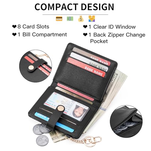 Image of Small Wallet Women Slim Bifold RFID Blocking PU Leather Card Holder Wallets with Change Pocket ID Window