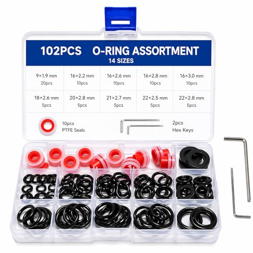 102-teiliges O-Ring Dichtung Set mit Sortimentsbox & Werkzeug Gummi Dichtungsringe für Wasserhahn Dusche und Rohr Sanitär Reparatur Set für Küche und Bad