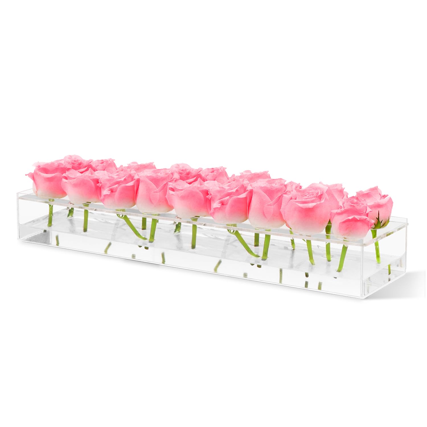 Clear Acrylic Flower Vase Rectangular Floral Centerpiece for Dining Table, 18 Inch Long Flower Vase for Centerpieces 18 Holes Clear Acrylic Flower Vase for Party Home Wedding Decor (18Holes)