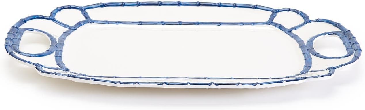 Two's Company Blue Bamboo Touch Platter, 20"x14.5"