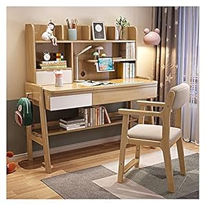 Bureau met plank Kinderbureau studie tafel en stoel set kan worden verhoogd en verlaagd huis slaapkamer huiswerk bureau studiebalie witte computer bureau (Color : Beige)