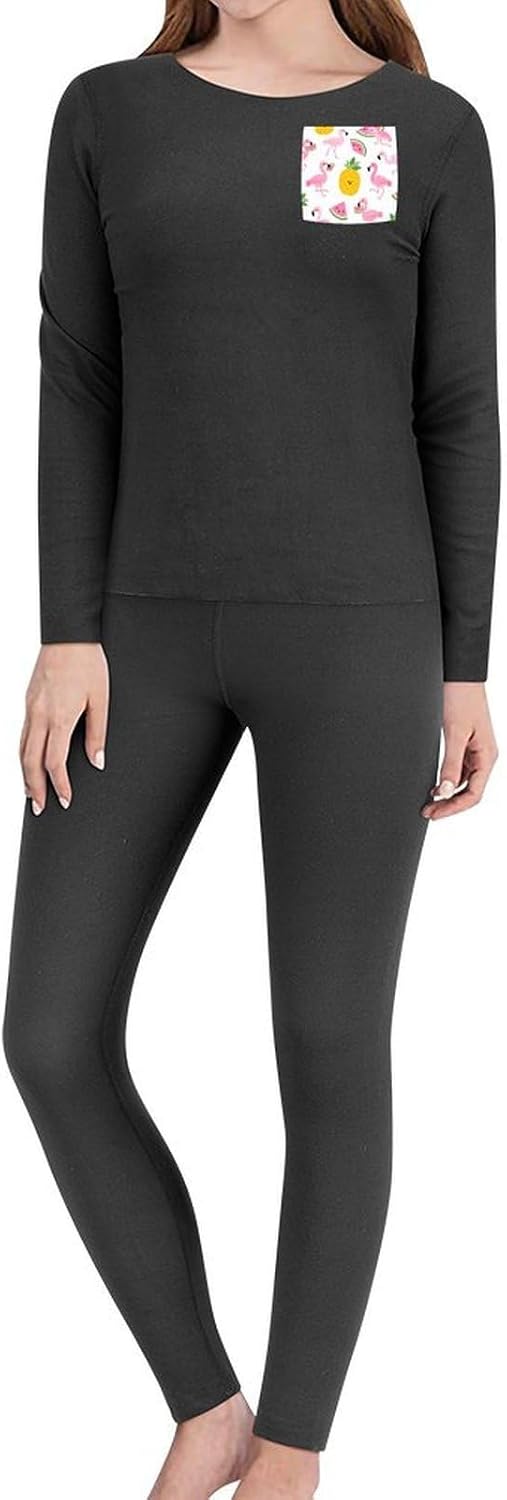 Women's Flamingo Watermelon Pineapple Thermal Underwear Set Soft Long Johns Base Layer Top & Bottom for Cold Weather