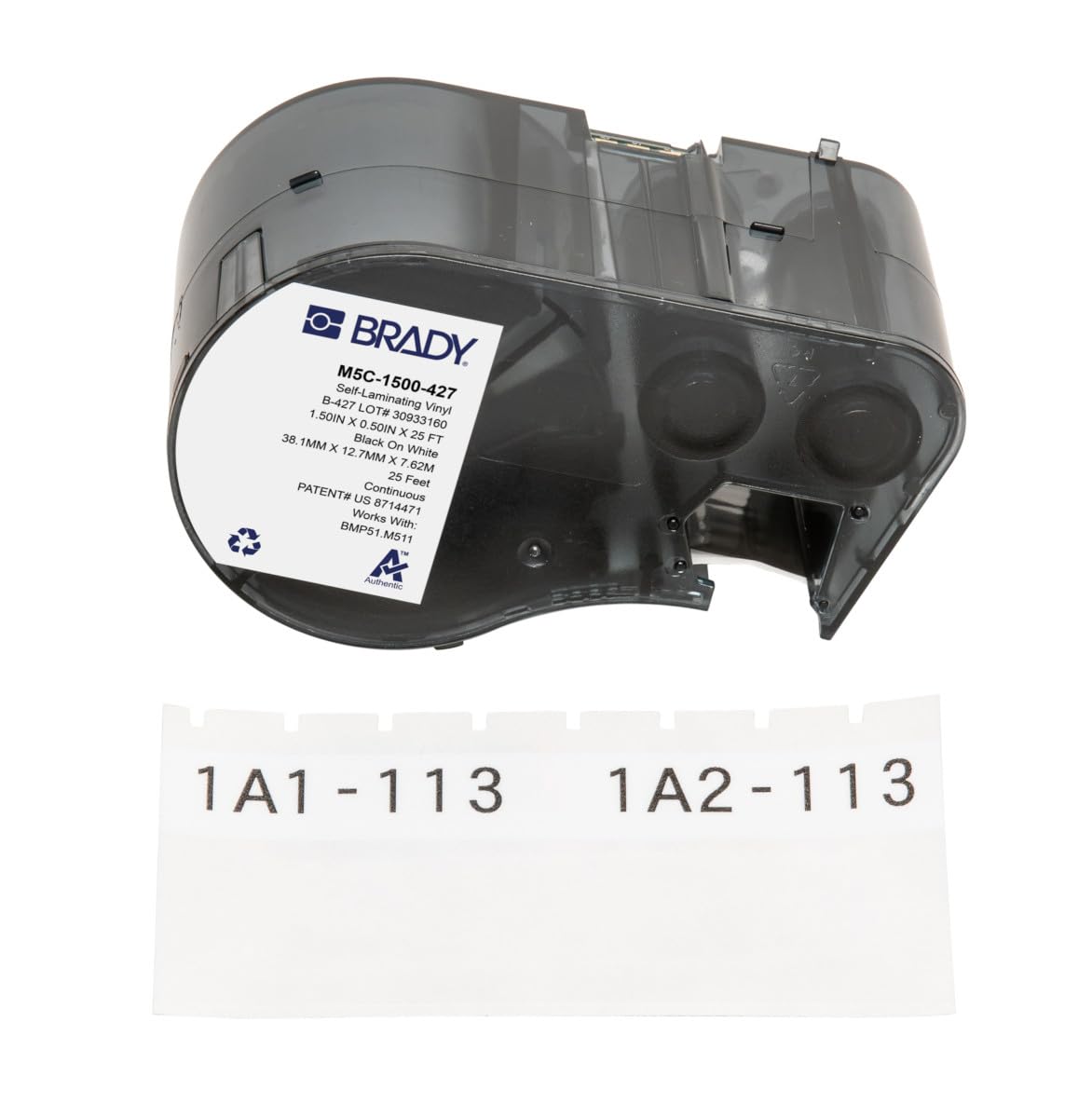 Brady Self-Laminating Vinyl Label Tape for Label Printer BMP51/BMP53/M511 - Self Adhesive Printer Labels - Black on White, Transparent (38,10 mm (W) x 7,62 m (L)) - M5C-1500-427