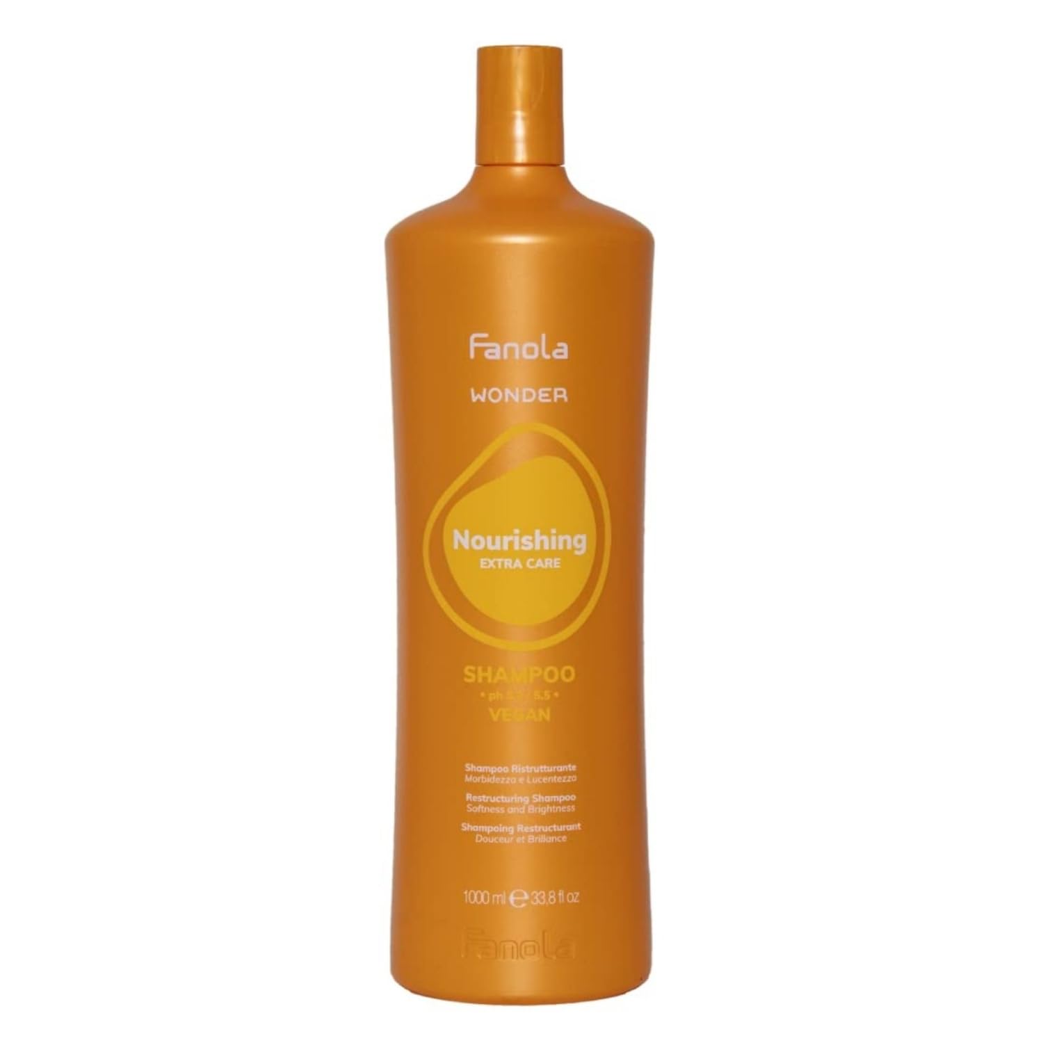 Fanola Wonder Nourishing Restructuring Shampoo, Gentle Cleansing Shampoo to Nourish and Restructure Dry and Frizzy Hair for Soft and Bright Hair, SLS/SLES Free and Vegan, 1000ml