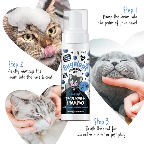 Bugalugs Cat Face Wash Dry Shampoo for Cats, Blueberry Spa Facial no rinse shampoo tear stain remover for cats eyes Brightens & Refreshes pets faces with a hypoallergenic fragrance - Image 9