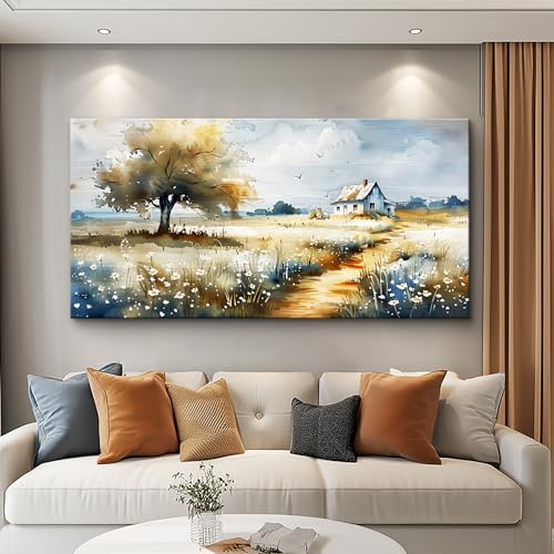 FUHAIHUA Canvas Wall Art For Living Room Large Wall Decor For Bedroom Modern Office Decorations Pastoral Pictures Scenery Watercolour Wall Paintings Artwork Farmhouse Home Decor Mural 24x48 In