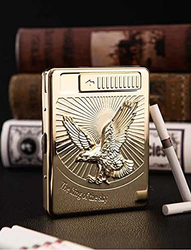 Oldendo Cigarette Case With Lighter Metal Joint Holder Case Full Pack 20 Regular Size Cigarettes Prerolls Weed Container Box, Built In Usb Lighters (Gold) #TOP6