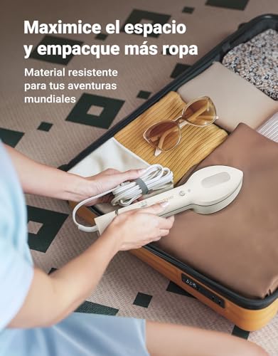 Planchas de vapor verticales & Prensas de planchado para viaje, doble voltaje 100-240V, plancha vapor viaje 6+1 modos de tejido, 15s de calentamiento rápido, 1000W steamer para uso en todo el mundo - imagen 7