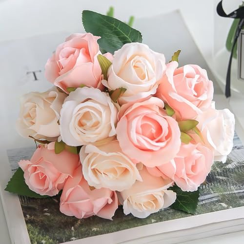 Jasion Artificial Roses Flowers 12 Heads Arrangement Silk Bouquet for