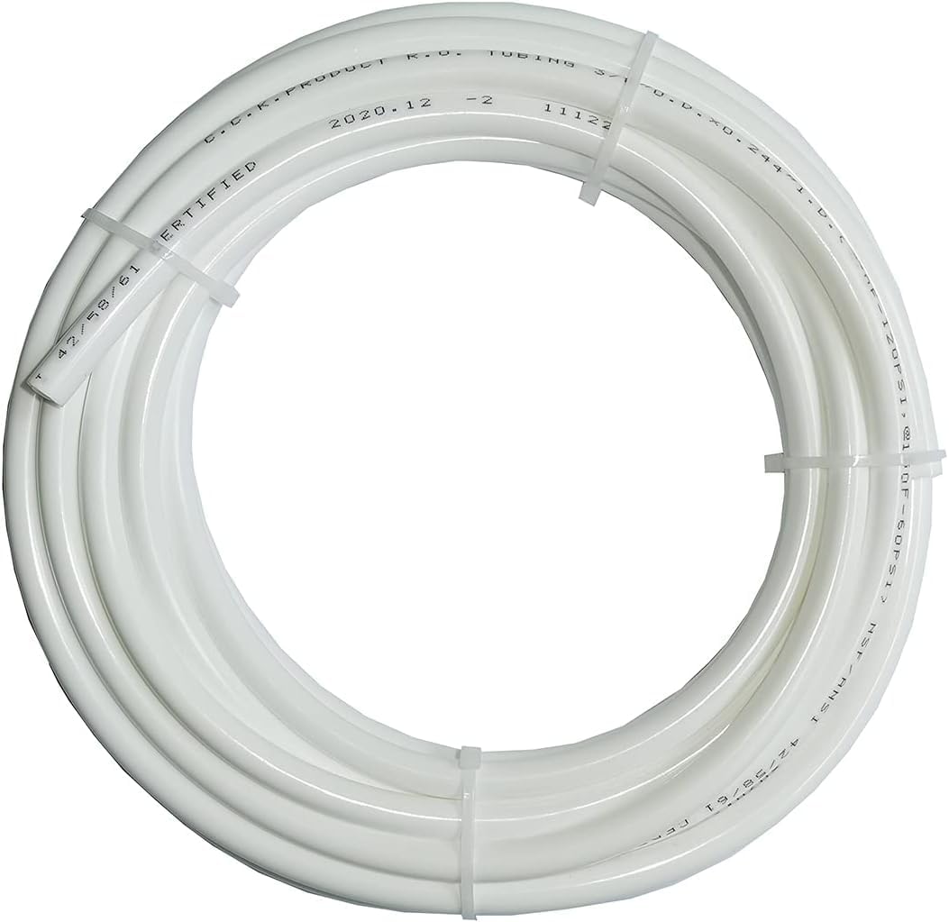 3/8 Inch RO Water Tubing,NSF Certified Water Line for RO(Reverse Osmosis) Water Purifier Filter System, BPA free Flexible Tubing (3/8 inch - 5 meter - White)