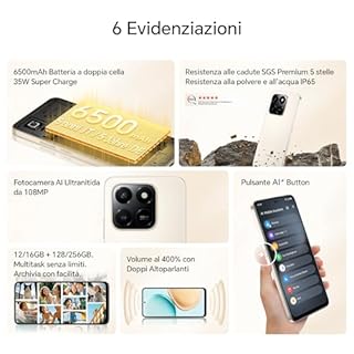 HONOR 400 Smart 4G Smartphone Dual SIM NFC Android 15, 6+128GB, 6500mAh Dual Cell Batteria, 108MP+2MP con Pulsante AI Telefono, 6.77 Pollici 120 Hz Comfort Display, 5 stelle SGS&IP65, Desert Gold