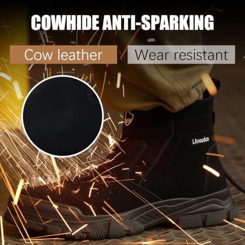Image of GLANOUDUN Steel Toe Boots for Men Welding Work Boots Indestructible Mens Safety Toe Boot Zipper Construction Boot Laceless Welder Footwear