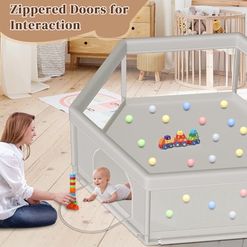 Image of Hiaksedt Large Baby Playpen 65x65 Inch, PlayPen for Babies and Toddlers Hexagonal Type Baby Play Yards for Indoor & Outdoor with Breathable Mesh Anti-Fall