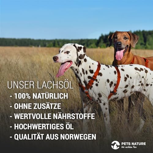 Pets Nature Lachsöl für Hunde und Katzen reines Premium Fischöl mit Omega 3 und 6 für Ihren Hund, Katze und Pferd, 500 ml