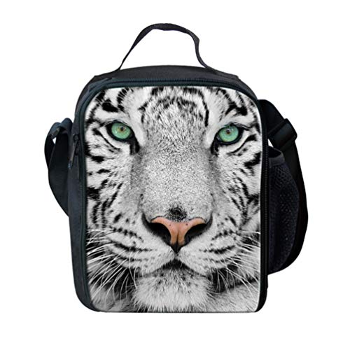 Nopersonality White Tiger Head Lunch Bag for Outdoor Gym Portable Food Storage Bag
