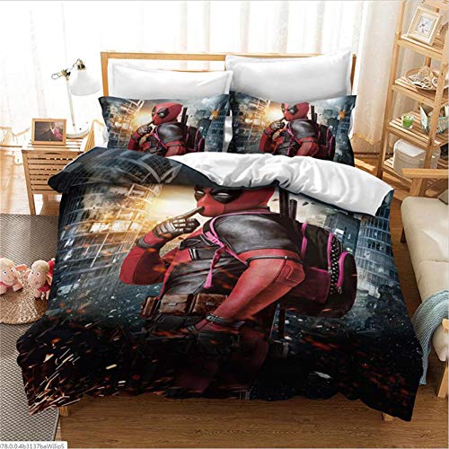 GDGM Parure De Lit 3 Pièces en Microfibre avec Housse De Couette Et Taies d'oreiller Impression Numérique 3D Motif The Aveng,Parures De Lit Enfants Deadpool (H,140x200cm) Cover