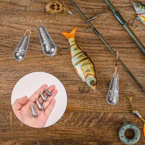 Lot De 20 Plombs De Pêche – 4 Poids (10g/15g/20g/30g), Forme Goutte, Anneaux Laiton, Pour Eau Douce Et Salée