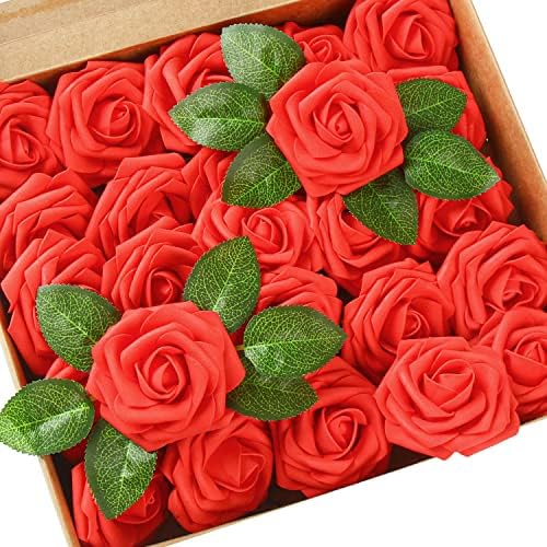 DERAYEE 25 PCS Artificial Roses, Foam Roses Flowers DIY Flower for Wedding Bridal Bouquets Home Party Garden Decorations (Turquoise  )