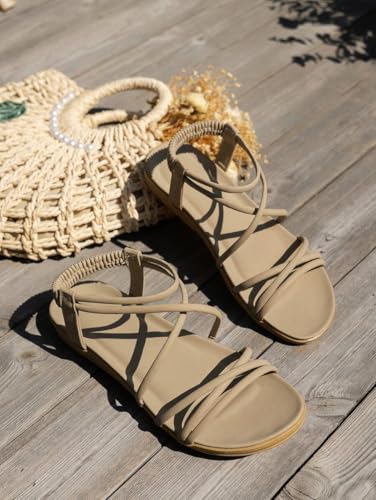 Women Flat Sandals,Elegant And Comfortable Flat Slide Sandals With Straps For Vacation4