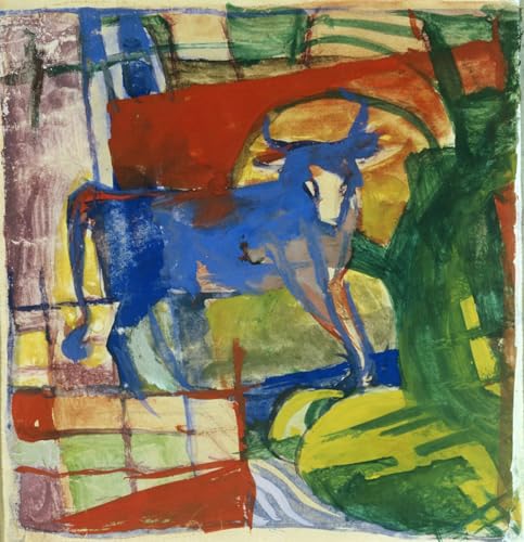 Tableau vache bleue par Marc pour habiller un grand mur vide toile graffiti 60x90