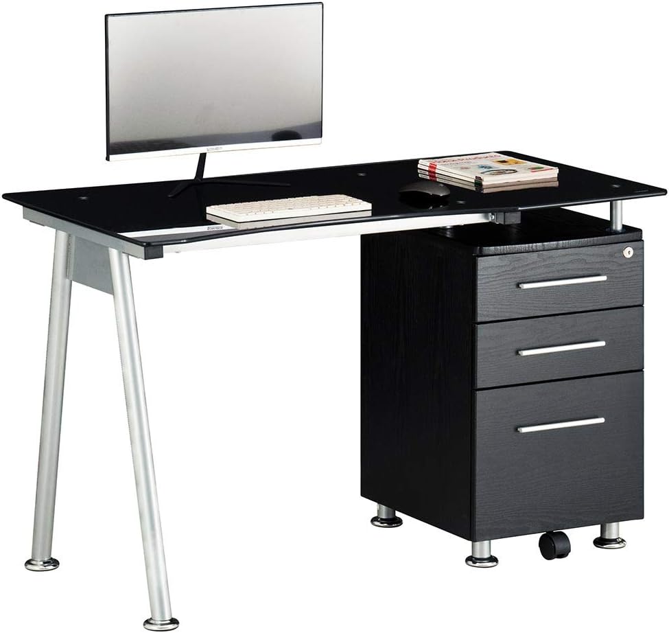 BAKAJI Scrivania Con Cassettiera 3 Cassetti Ripiano Aperto Tavolo Da Lavoro Porta Pc Computer - Foto 9