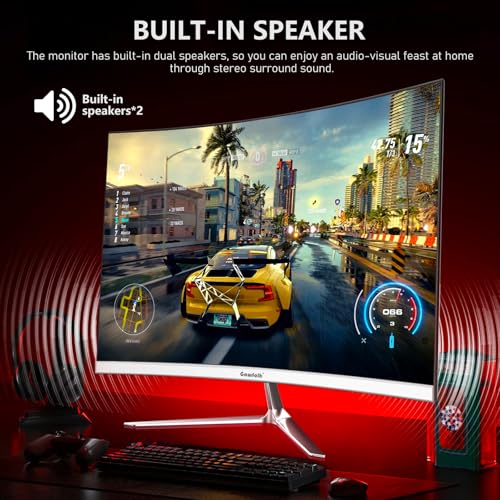 Gawfolk 24 Inch Curved Gaming Monitor, Built-in Speakers, 120Hz, 1920x1080P Full HD, 98% sRGB, 3000R Curvature, HDMI & VGA Ports, White PC Monitor - Image 6