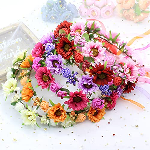 DDazzling Girls Breath Crown Flower Girl crown Floral Headband Wedding Hair Wreath Photo Props (Daisy Ivory Flower) - Thumbnail 4