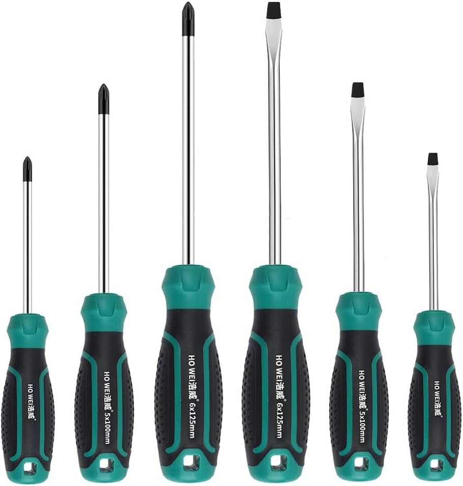 Fixinus 6-Piece Magnetic Screwdriver Set, 3 Phillips and 3 Flat, Professional Cushion Grip | Screw Driver Kit Set