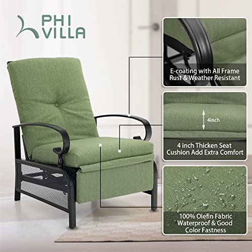 Phi Villa Oversized Patio Recliner Chair, Metal Outdoor Recliner Chair Zero Gravity Patio Lounge Chaise Chair With 4" Removable Cushions For Porch, Green #TOP2